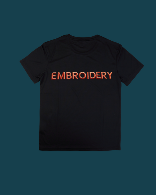 Short sleeve T-Shirt with custom embroidery, large text